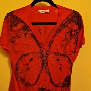 Cato Scarlet Butterfly Embellished Tee